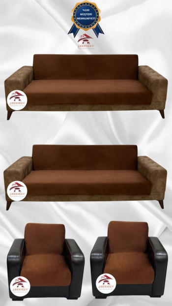 Italian Suede Fabric Elastic Flexible Protective Armless Sofa Cover Brown Color 3+3+1+1 (4 Piece Set)