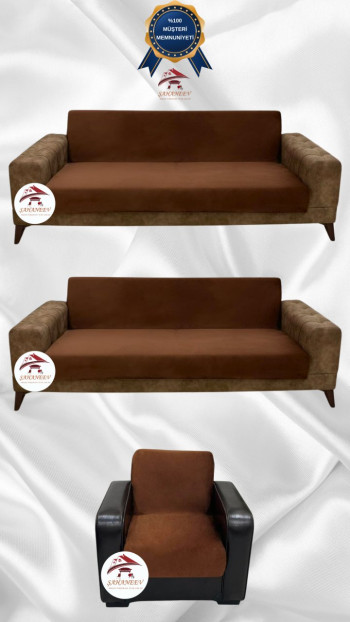 Italian Suede Fabric Elastic Flexible Protective Armless Sofa Cover Brown Color 3+3+1 (3 Piece Set)