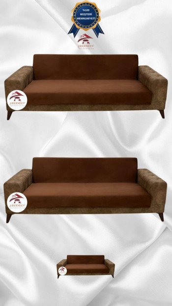 Italian Suede Fabric Elastic Flexible Protective Armless Sofa Cover Brown Color 3+3+2 (3 Piece Set)