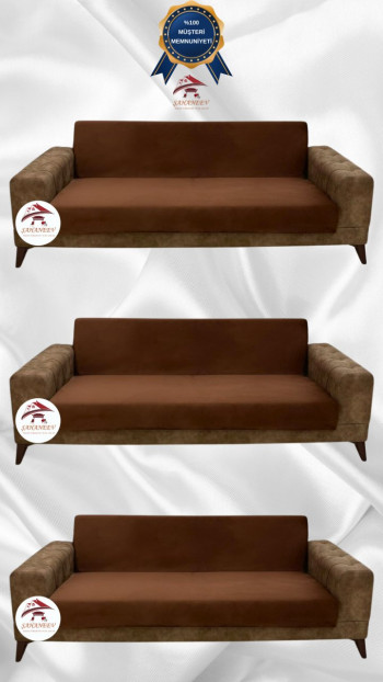 Italian Suede Fabric Elastic Flexible Protective Armless Sofa Cover Brown Color 3+3+3 (3 Piece Set)