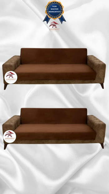 Italian Suede Fabric Elastic Flexible Protective Armless Sofa Cover Brown Color 3+3 (2 Piece Set)