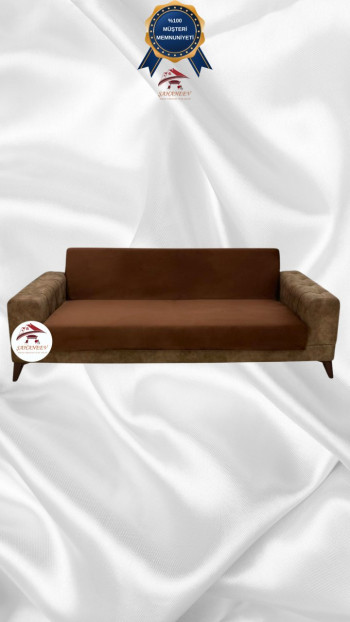 Italian Suede Fabric Elastic Flexible Protective Armless Sofa Cover Brown Color 3-Seater Set (1 Piece)
