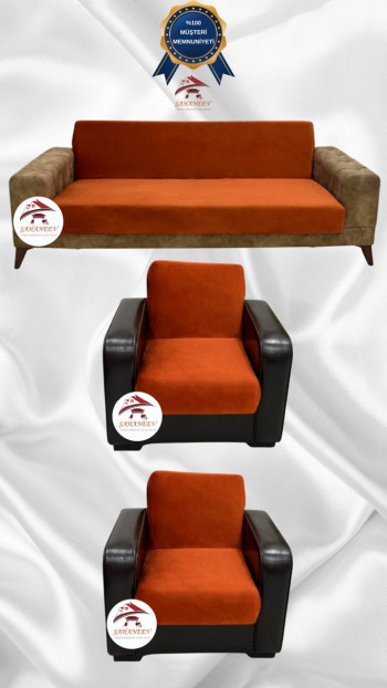 Italian Suede Fabric Elastic Flexible Protective Armless Sofa Cover Brick Color 3+1+1 (3 Piece Set)