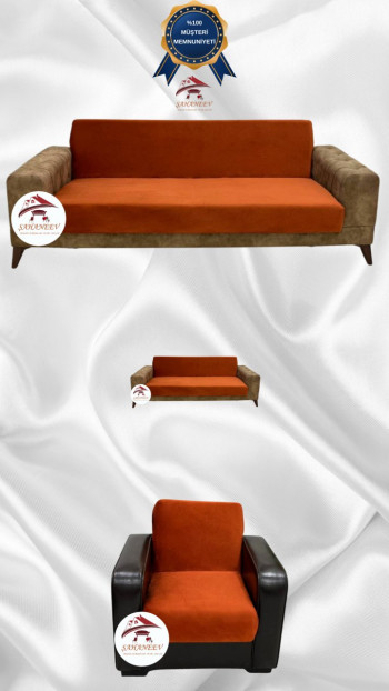 Italian Suede Fabric Elastic Flexible Protective Armless Sofa Cover Brick Color 3+2+1 (3 Piece Set)