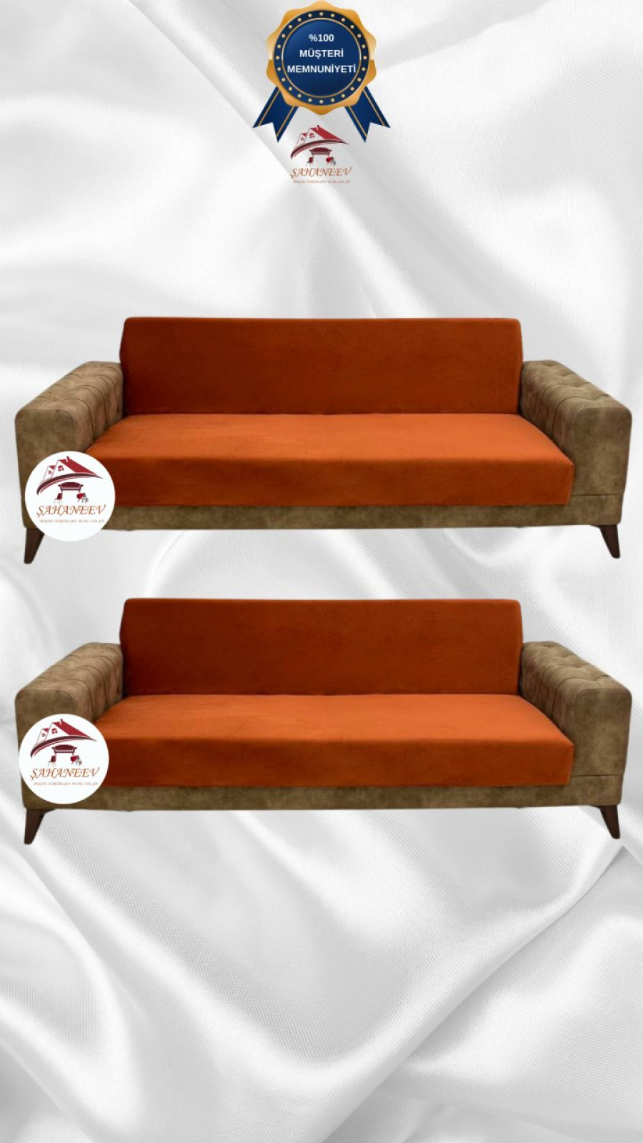 İtalyan Süet Kumaş Elastik Esnek Koruyucu Kolsuz Koltuk Örtüsü Kiremit Renk 3+3 (2 Parça Set)