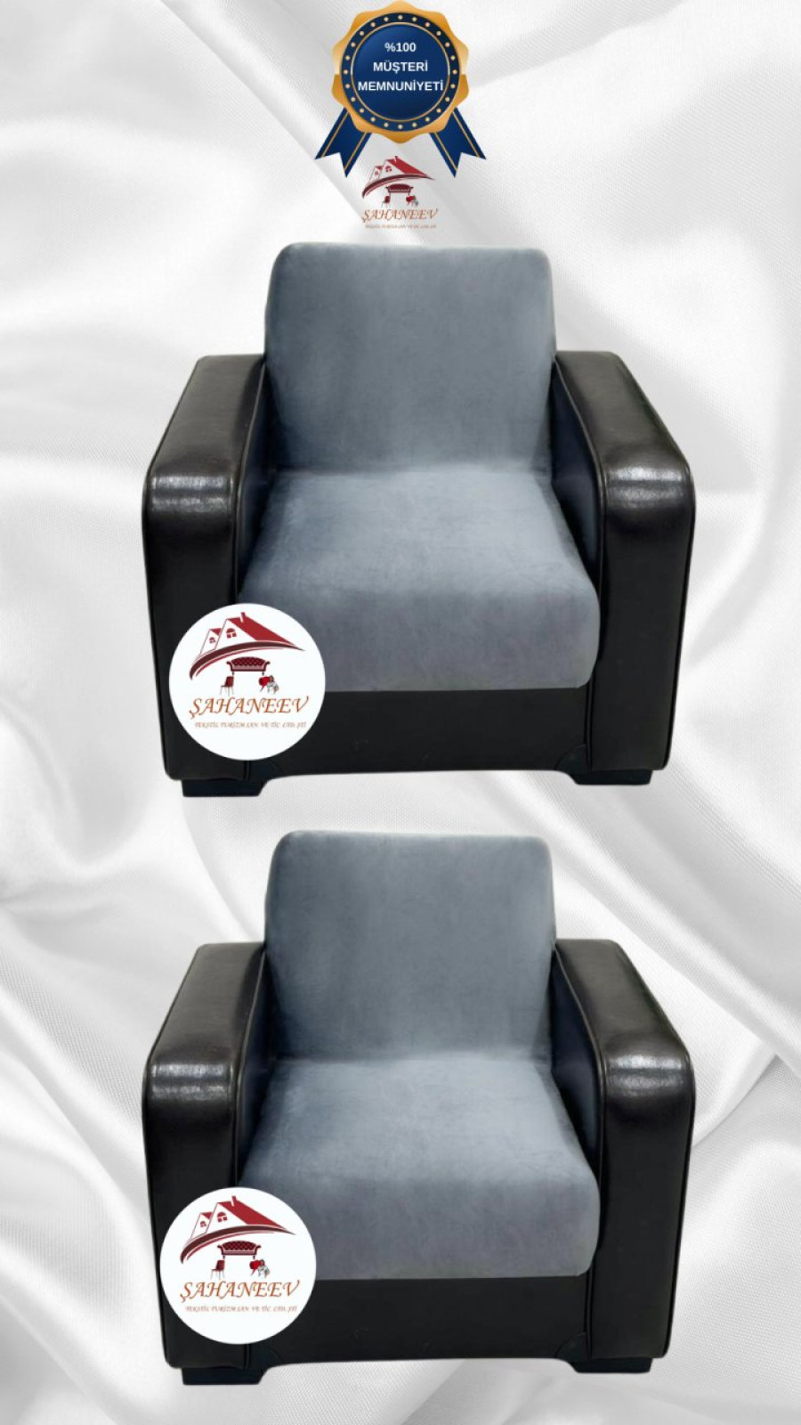 İtalyan Süet Kumaş Elastik Esnek Koruyucu Kolsuz Koltuk Örtüsü Koyu Gri Renk 1+1 (2 Parça Set) Özel Ölçü