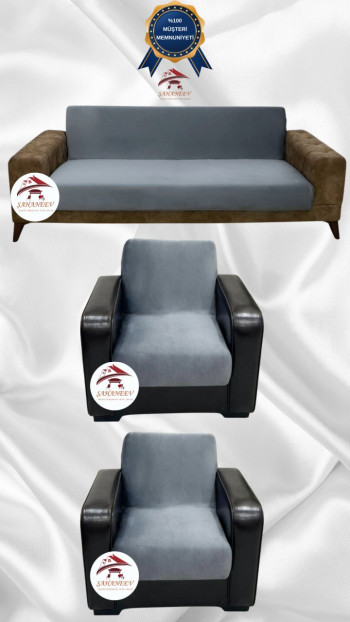 Italian Suede Fabric Elastic Flexible Protective Armless Sofa Cover Dark Gray Color 3+1+1 (3 Piece Set)