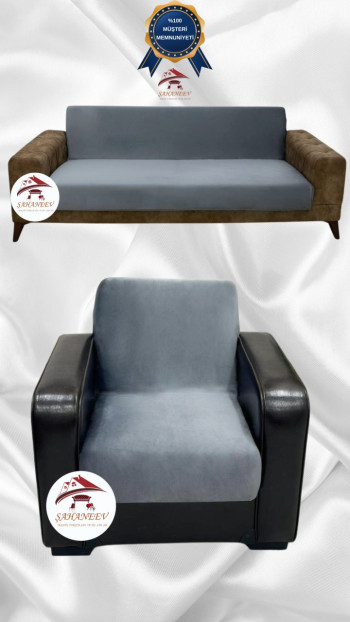 Italian Suede Fabric Elastic Flexible Protective Armless Sofa Cover Dark Gray Color 3+1 (2 Piece Set)