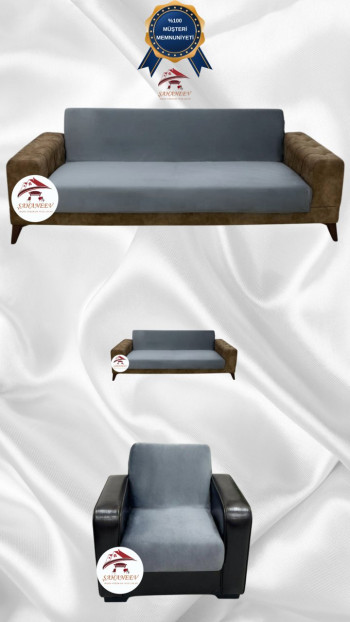 Italian Suede Fabric Elastic Flexible Protective Armless Sofa Cover Dark Gray Color 3+2+1 (3 Piece Set)