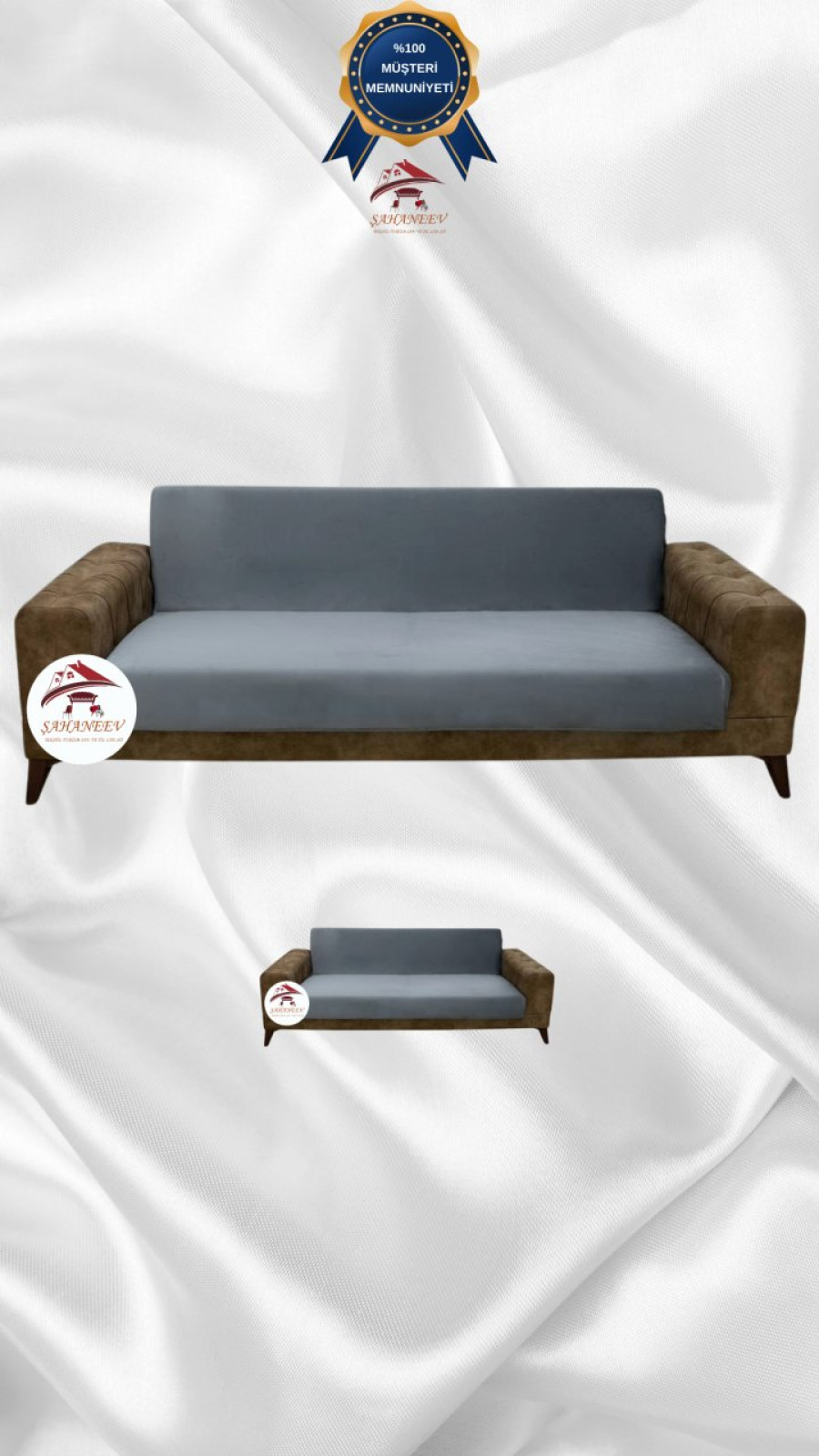 İtalyan Süet Kumaş Elastik Esnek Koruyucu Kolsuz Koltuk Örtüsü Koyu Gri Renk 3+2 (2 Parça Set)