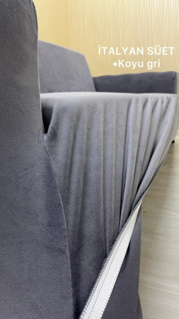 Italian Suede Fabric Elastic Flexible Protective Armless Sofa Cover Dark Gray Color 3+2 (2 Piece Set)