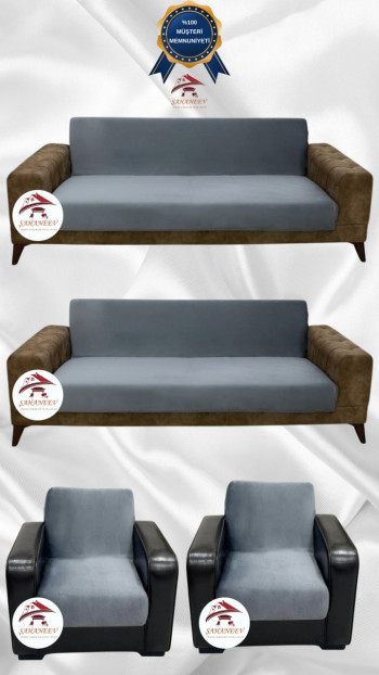 Italian Suede Fabric Elastic Flexible Protective Armless Sofa Cover Dark Gray Color 3+3+1+1 (4 Piece Set)