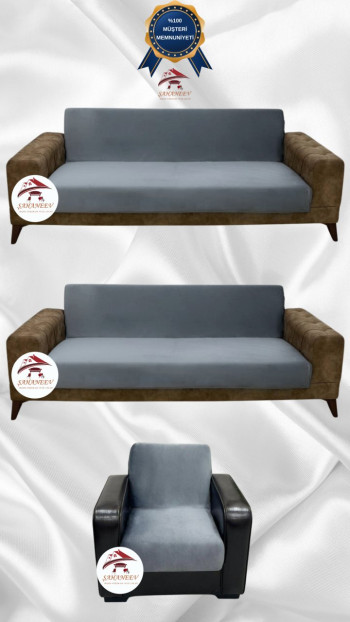 Italian Suede Fabric Elastic Flexible Protective Armless Sofa Cover Dark Gray Color 3+3+1 (3 Piece Set)