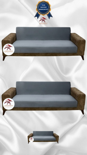 Italian Suede Fabric Elastic Flexible Protective Armless Sofa Cover Dark Gray Color 3+3+2 (3 Piece Set)