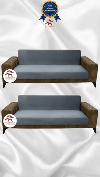 Italian Suede Fabric Elastic Flexible Protective Armless Sofa Cover Dark Gray Color 3+3 (2 Piece Set)