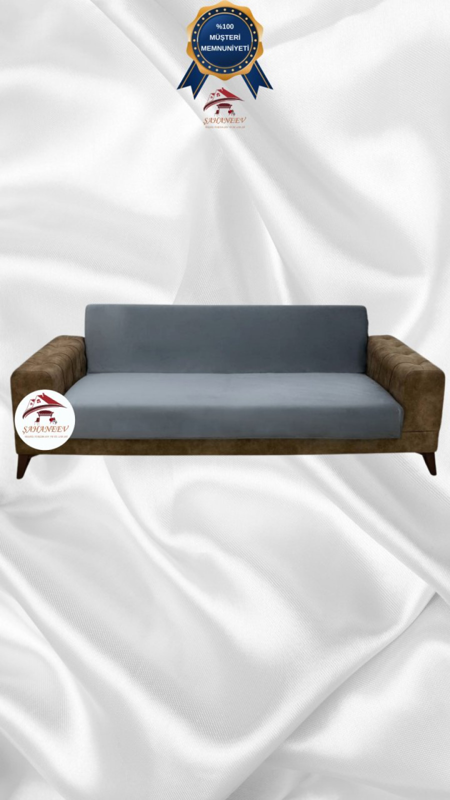 İtalyan Süet Kumaş Elastik Esnek Koruyucu Kolsuz Koltuk Örtüsü Koyu Gri Renk 3'lü Set (1 Parça) Özel Ölçü