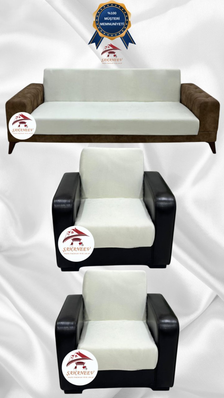 İtalyan Süet Kumaş Elastik Esnek Koruyucu Kolsuz Koltuk Örtüsü Krem Renk 3+1+1 (3 Parça Set) Özel Ölçü