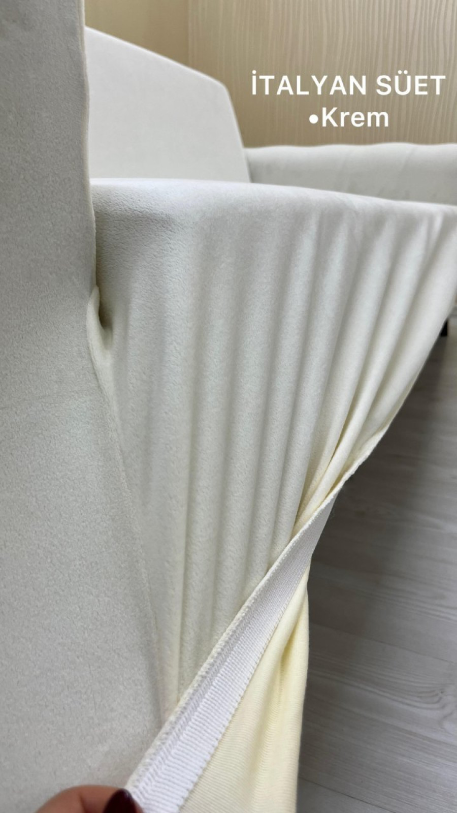 İtalyan Süet Kumaş Elastik Esnek Koruyucu Kolsuz Koltuk Örtüsü Krem Renk 3+1 (2 Parça Set) Özel Ölçü