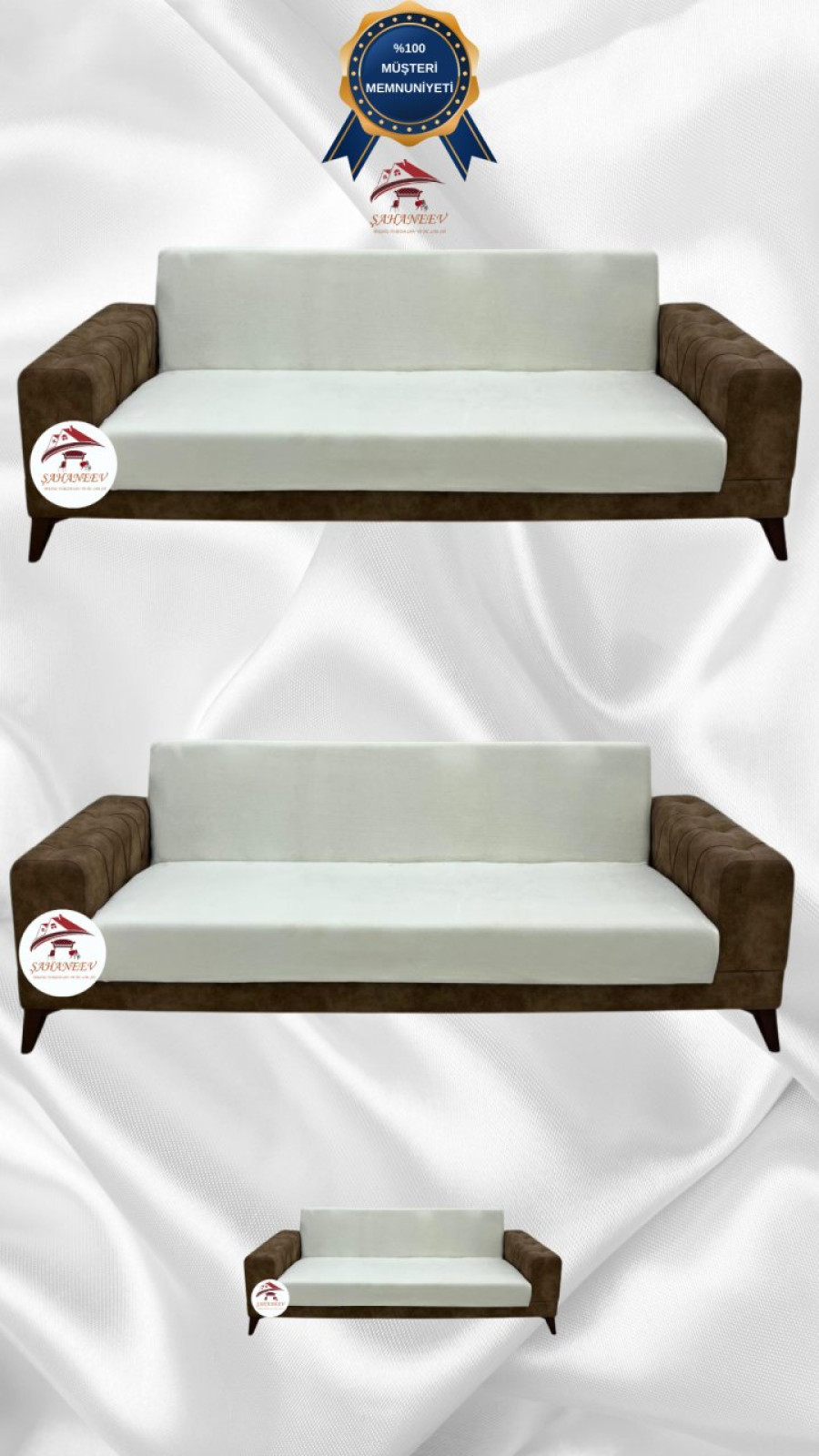 İtalyan Süet Kumaş Elastik Esnek Koruyucu Kolsuz Koltuk Örtüsü Krem Renk 3+3+2 (3 Parça Set)