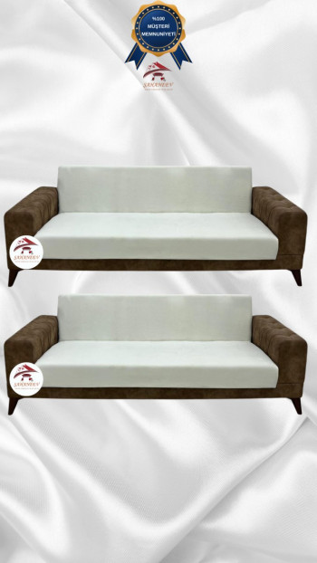 Italian Suede Fabric Elastic Flexible Protective Armless Sofa Cover Cream Color 3+3 (2 Piece Set)
