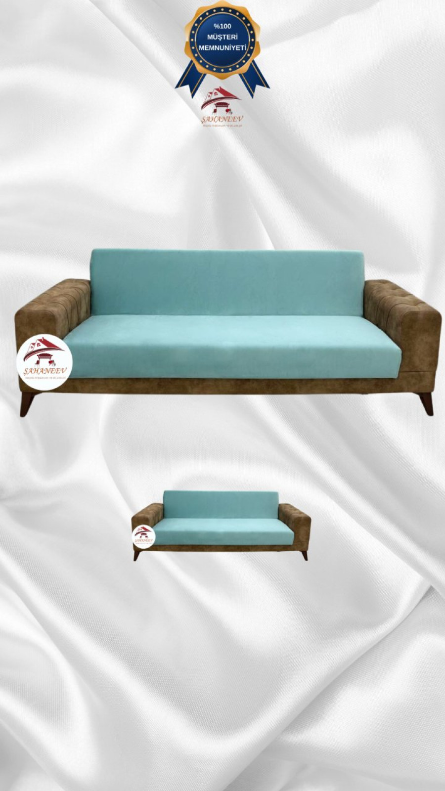 İtalyan Süet Kumaş Elastik Esnek Koruyucu Kolsuz Koltuk Örtüsü Mint Renk 3+2 (2 Parça Set)