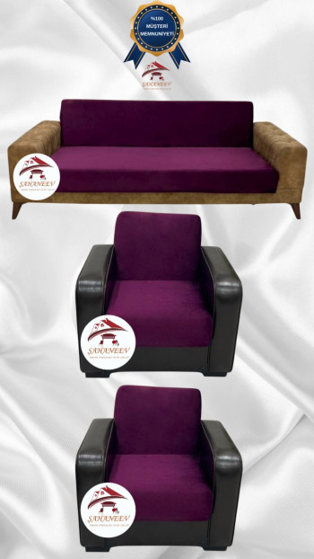 Italian Suede Fabric Elastic Flexible Protective Armless Sofa Cover Purple Color 3+1+1 (3 Piece Set)