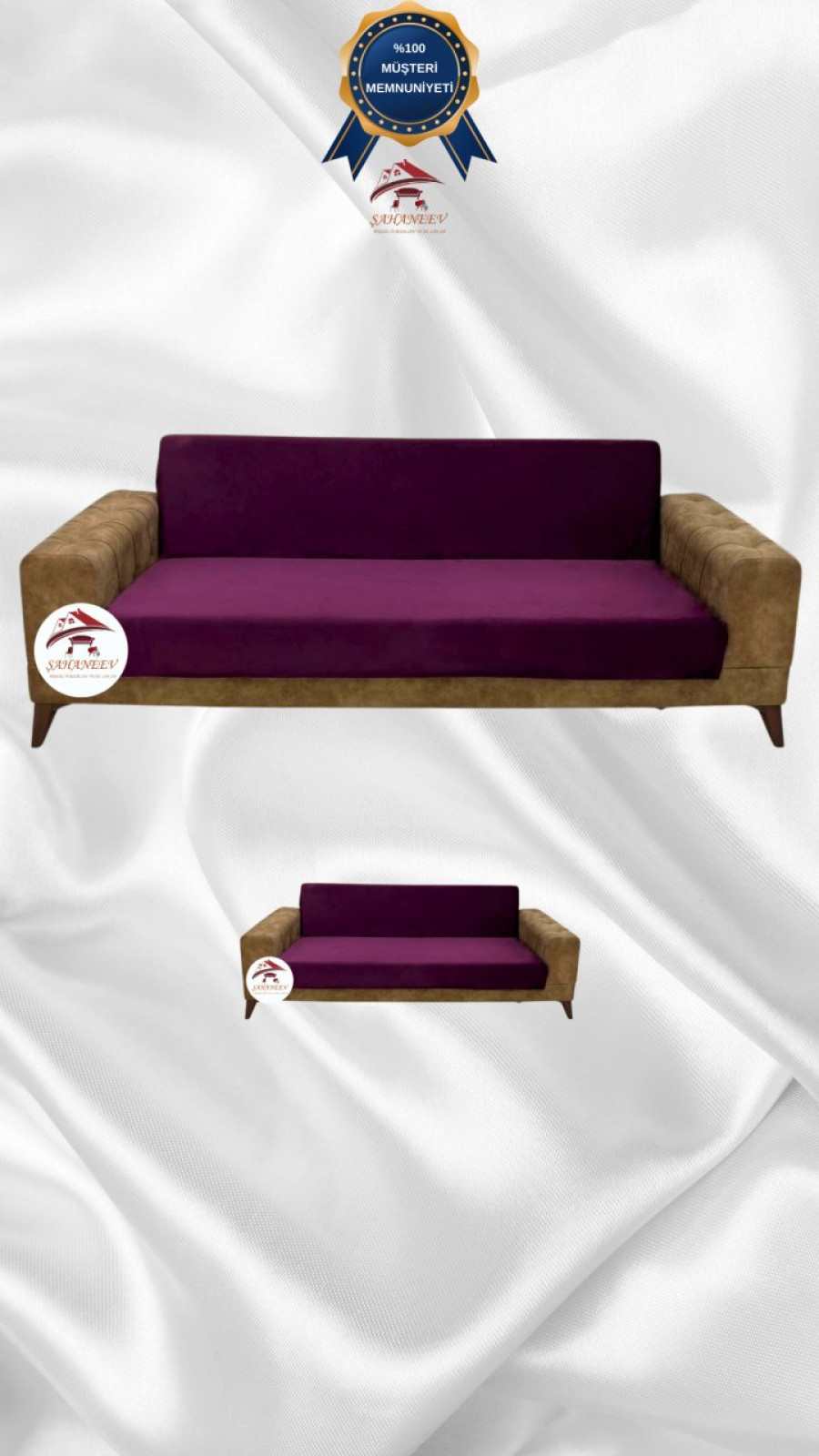 İtalyan Süet Kumaş Elastik Esnek Koruyucu Kolsuz Koltuk Örtüsü Mürdüm Renk 3+2 (2 Parça Set)