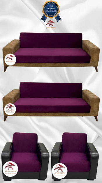 Italian Suede Fabric Elastic Flexible Protective Armless Sofa Cover Purple Color 3+3+1+1 (4 Piece Set)