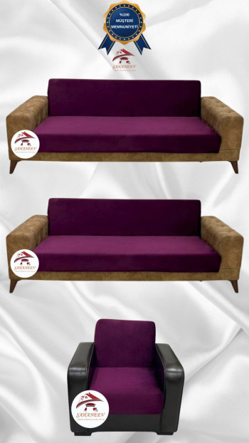 Italian Suede Fabric Elastic Flexible Protective Armless Sofa Cover Purple Color 3+3+1 (3 Piece Set)