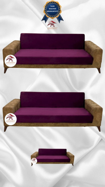 Italian Suede Fabric Elastic Flexible Protective Armless Sofa Cover Purple Color 3+3+2 (3 Piece Set)