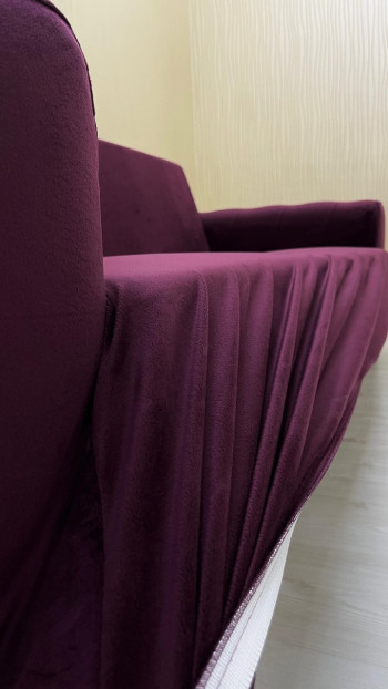 Italian Suede Fabric Elastic Flexible Protective Armless Sofa Cover Purple Color 3+3+2 (3 Piece Set)