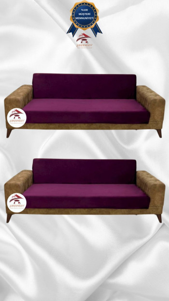 Italian Suede Fabric Elastic Flexible Protective Armless Sofa Cover Purple Color 3+3 (2 Piece Set)