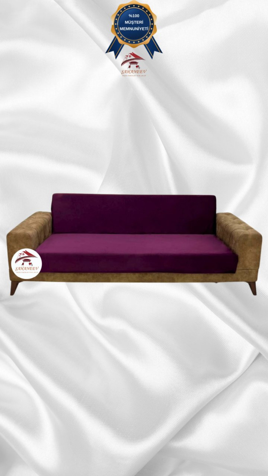 İtalyan Süet Kumaş Elastik Esnek Koruyucu Kolsuz Koltuk Örtüsü Mürdüm Renk 3'lü Set (1 Parça) Özel Ölçü