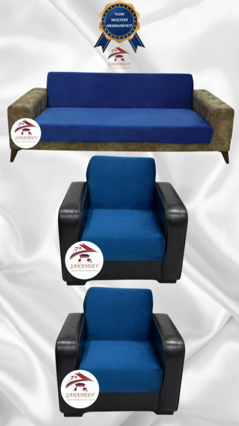 Italian Suede Fabric Elastic Flexible Protective Armless Sofa Cover Teal Color 3+1+1 (3 Piece Set)