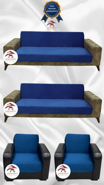 Italian Suede Fabric Elastic Flexible Protective Armless Sofa Cover Teal Color 3+3+1+1 (4 Piece Set)