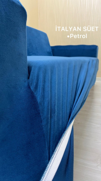 Italian Suede Fabric Elastic Flexible Protective Armless Sofa Cover Teal Color 3+3+1+1 (4 Piece Set)