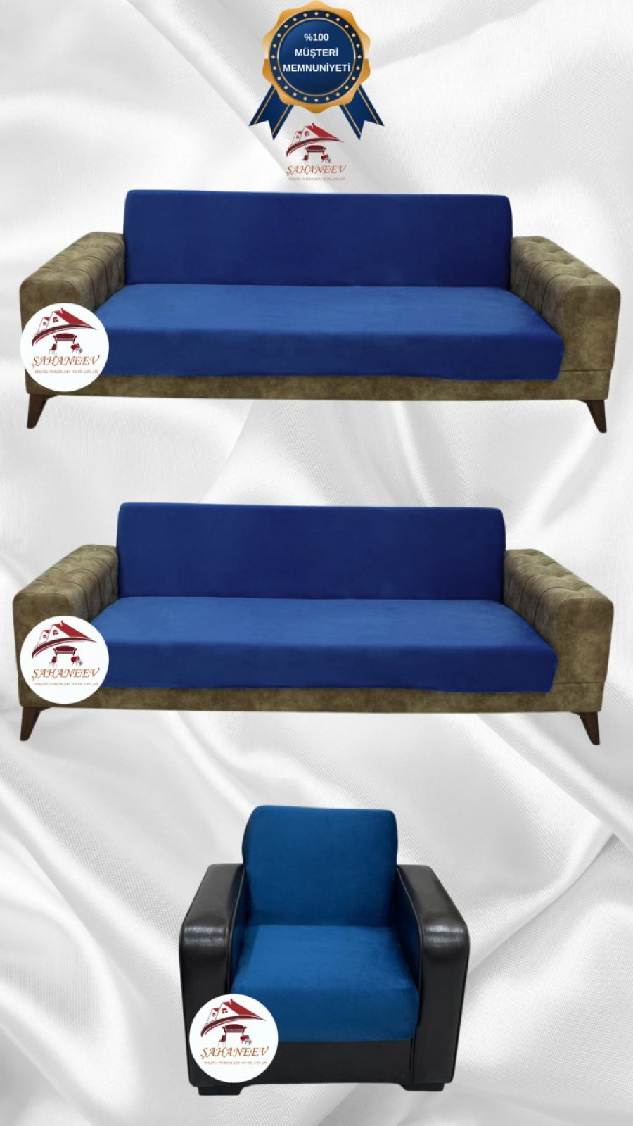 İtalyan Süet Kumaş Elastik Esnek Koruyucu Kolsuz Koltuk Örtüsü Petrol Renk 3+3+1 (3 Parça Set) Özel Ölçü