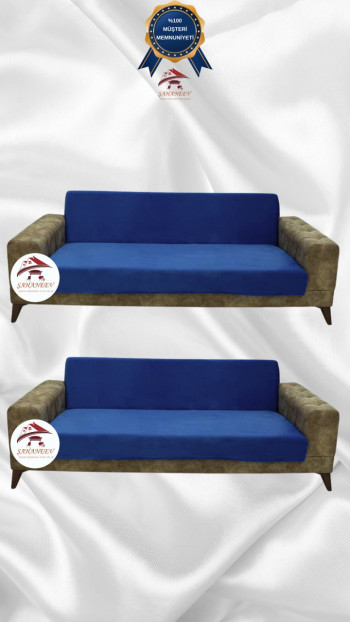 Italian Suede Fabric Elastic Flexible Protective Armless Sofa Cover Teal Color 3+3 (2 Piece Set)