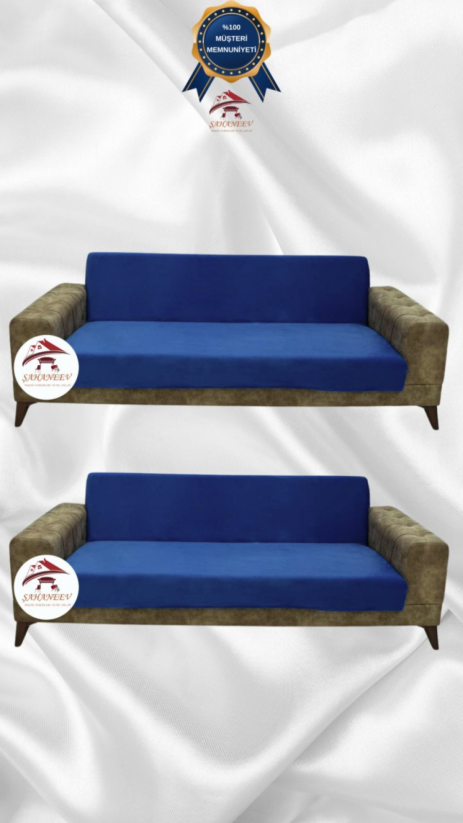 İtalyan Süet Kumaş Elastik Esnek Koruyucu Kolsuz Koltuk Örtüsü Petrol Renk 3+3 (2 Parça Set)