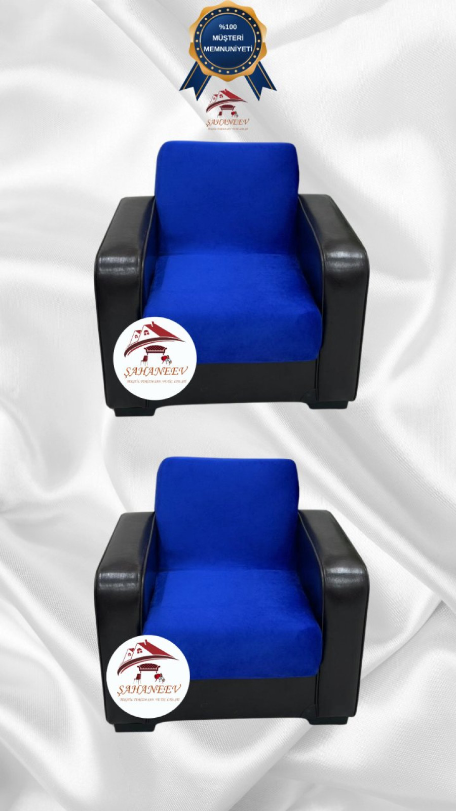 İtalyan Süet Kumaş Elastik Esnek Koruyucu Kolsuz Koltuk Örtüsü Saks Mavi Renk 1+1 (2 Parça Set) Özel Ölçü