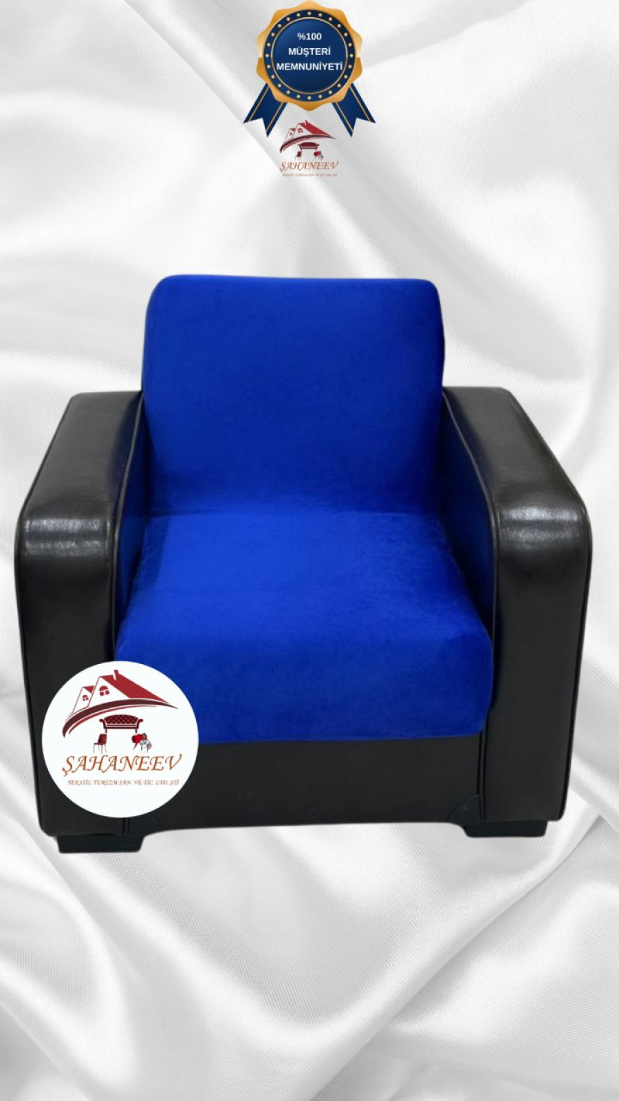 İtalyan Süet Kumaş Elastik Esnek Koruyucu Kolsuz Koltuk Örtüsü Saks Mavi Renk Tekli (1 Parça) Özel Ölçü