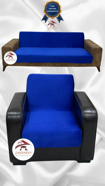 Italian Suede Fabric Elastic Flexible Protective Armless Sofa Cover Saxon Blue Color 3+1 (2 Piece Set)