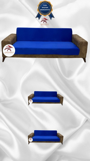 Italian Suede Fabric Elastic Flexible Protective Armless Sofa Cover Saxon Blue Color 3+2+2 (3 Piece Set)