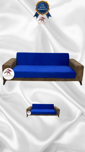 Italian Suede Fabric Elastic Flexible Protective Armless Sofa Cover Saxon Blue Color 3+2 (2 Piece Set)