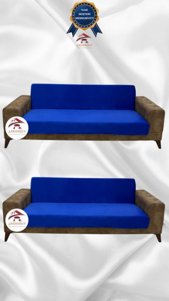Italian Suede Fabric Elastic Flexible Protective Armless Sofa Cover Saxon Blue Color 3+3 (2 Piece Set)