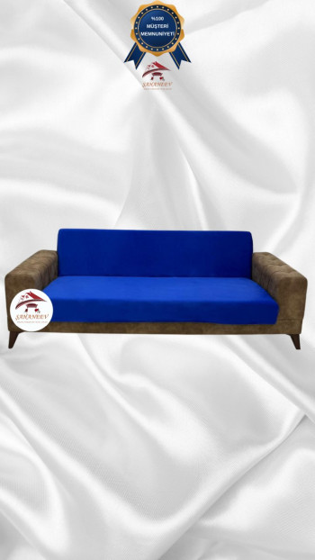 Italian Suede Fabric Elastic Flexible Protective Armless Sofa Cover Saxon Blue Color 3-Seater Set (1 Piece)