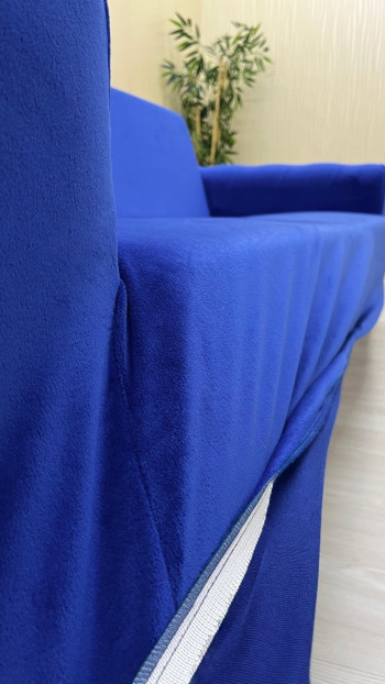 Italian Suede Fabric Elastic Flexible Protective Armless Sofa Cover Saxon Blue Color 3-Seater Set (1 Piece)