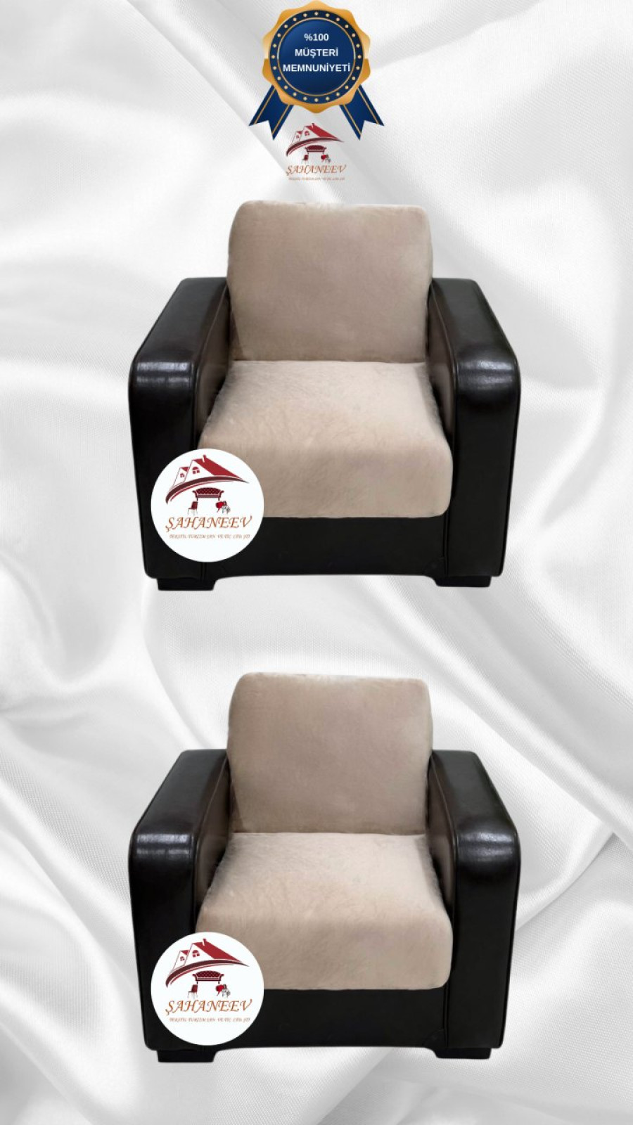 İtalyan Süet Kumaş Elastik Esnek Koruyucu Kolsuz Koltuk Örtüsü Vizon Renk 1+1 (2 Parça Set) Özel Ölçü