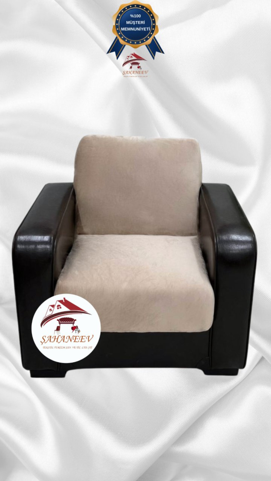 İtalyan Süet Kumaş Elastik Esnek Koruyucu Kolsuz Koltuk Örtüsü Vizon Renk Tekli (1 Parça) Özel Ölçü