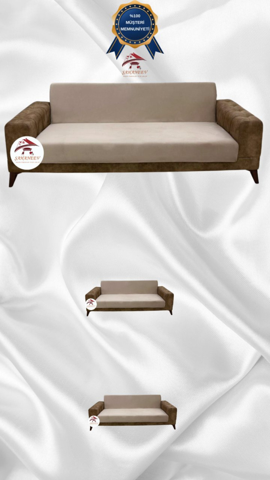 İtalyan Süet Kumaş Elastik Esnek Koruyucu Kolsuz Koltuk Örtüsü Vizon Renk 3+2+2 (3 Parça Set)